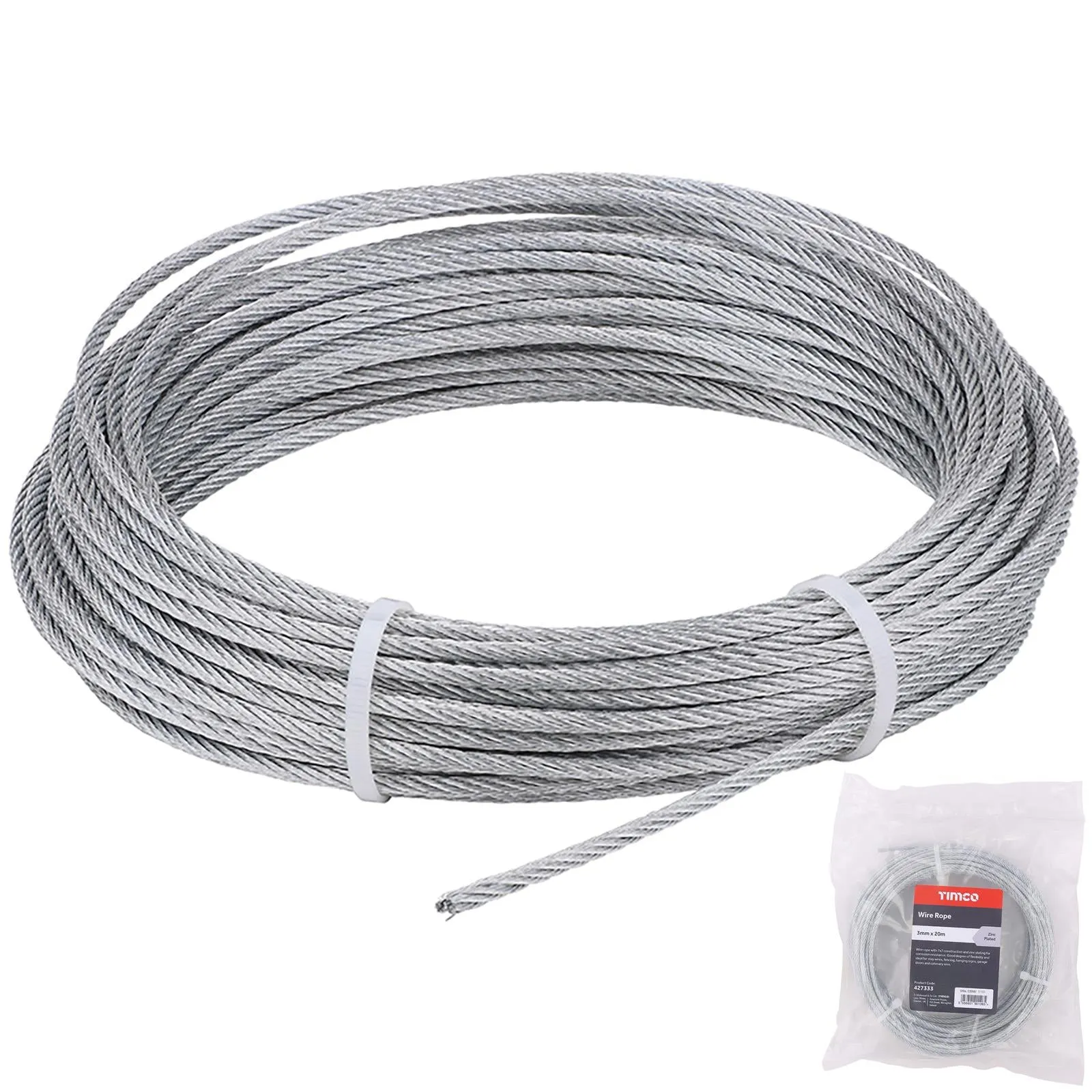 TIMCO Wire Rope Zinc Plated 7x7 Construction - Choose Size