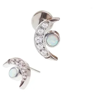 Titanium Clear CZ & Fire Opal Push Fit Piercing - 20g, 18g, 16g, 14g