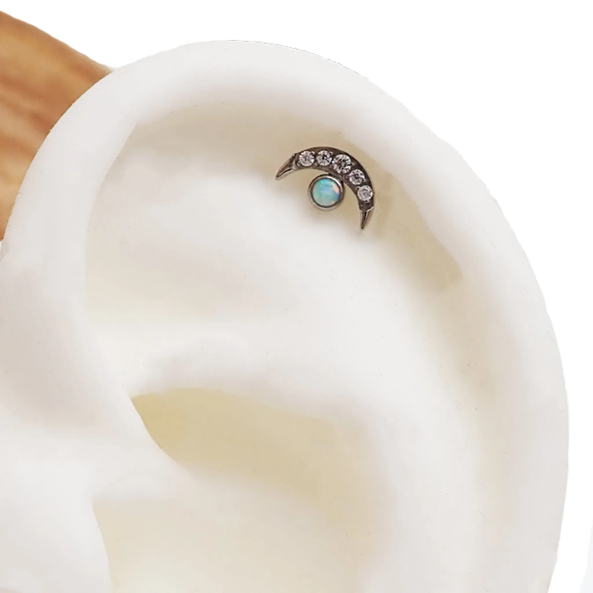 Titanium Clear CZ & Fire Opal Push Fit Piercing - 20g, 18g, 16g, 14g