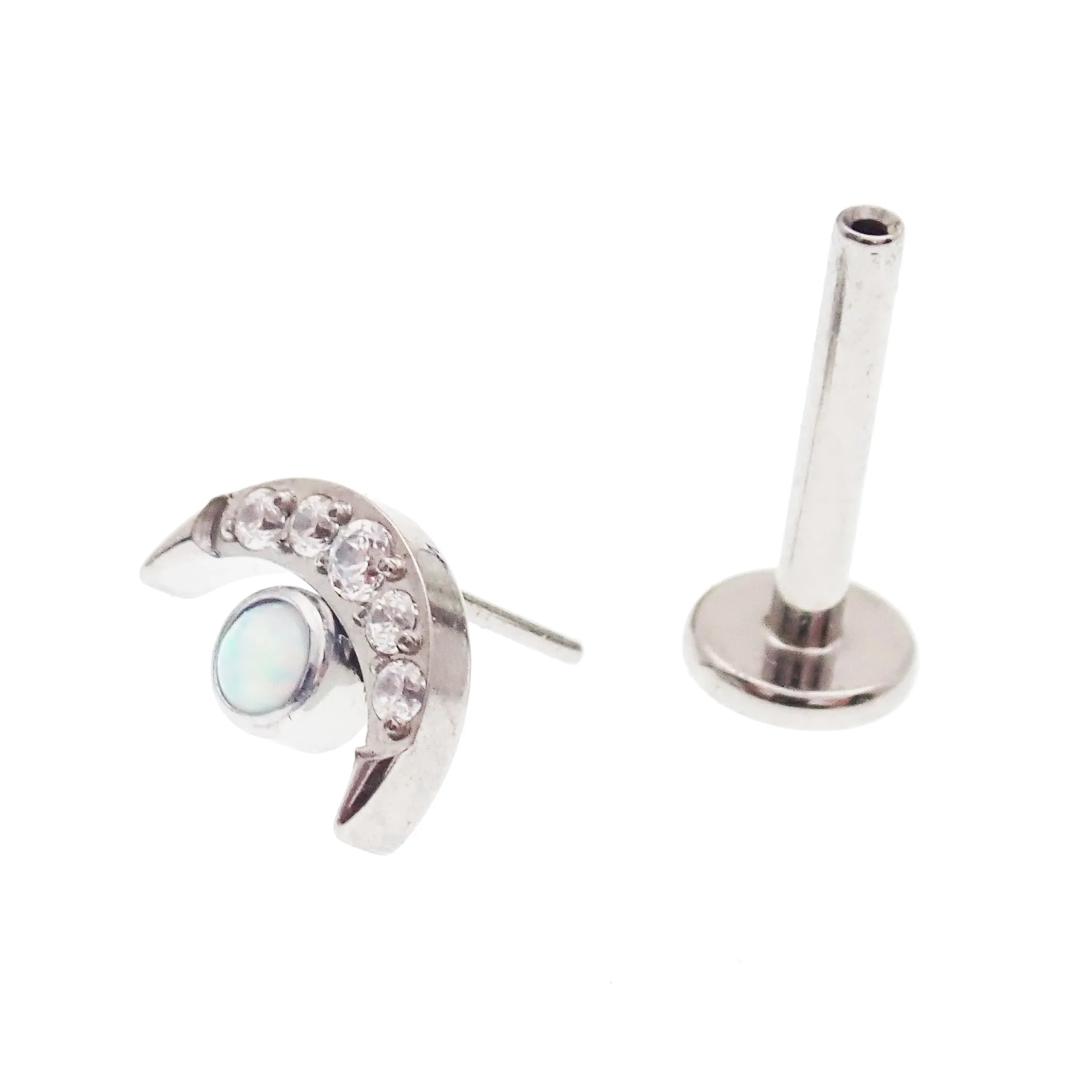 Titanium Clear CZ & Fire Opal Push Fit Piercing - 20g, 18g, 16g, 14g