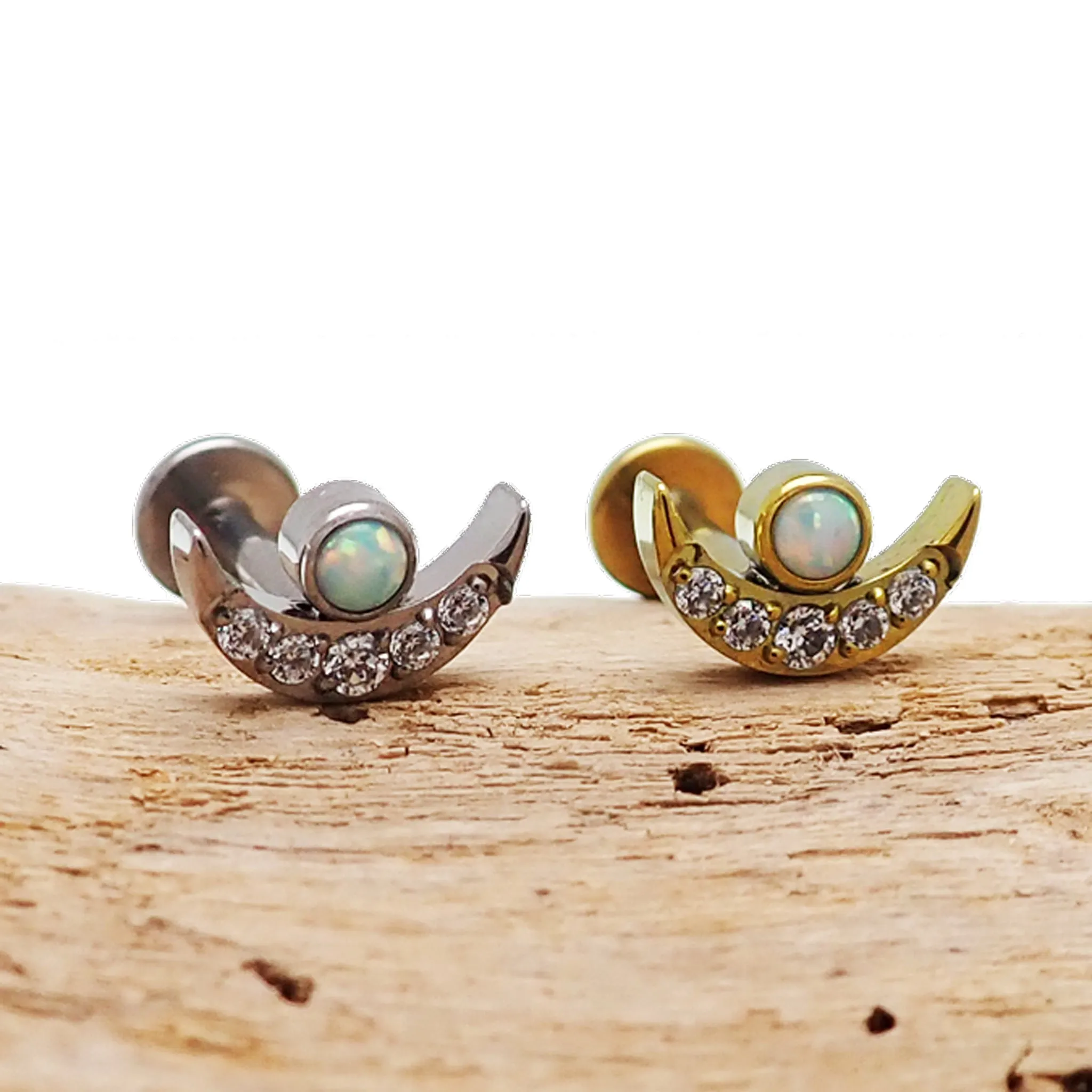 Titanium Clear CZ & Fire Opal Push Fit Piercing - 20g, 18g, 16g, 14g