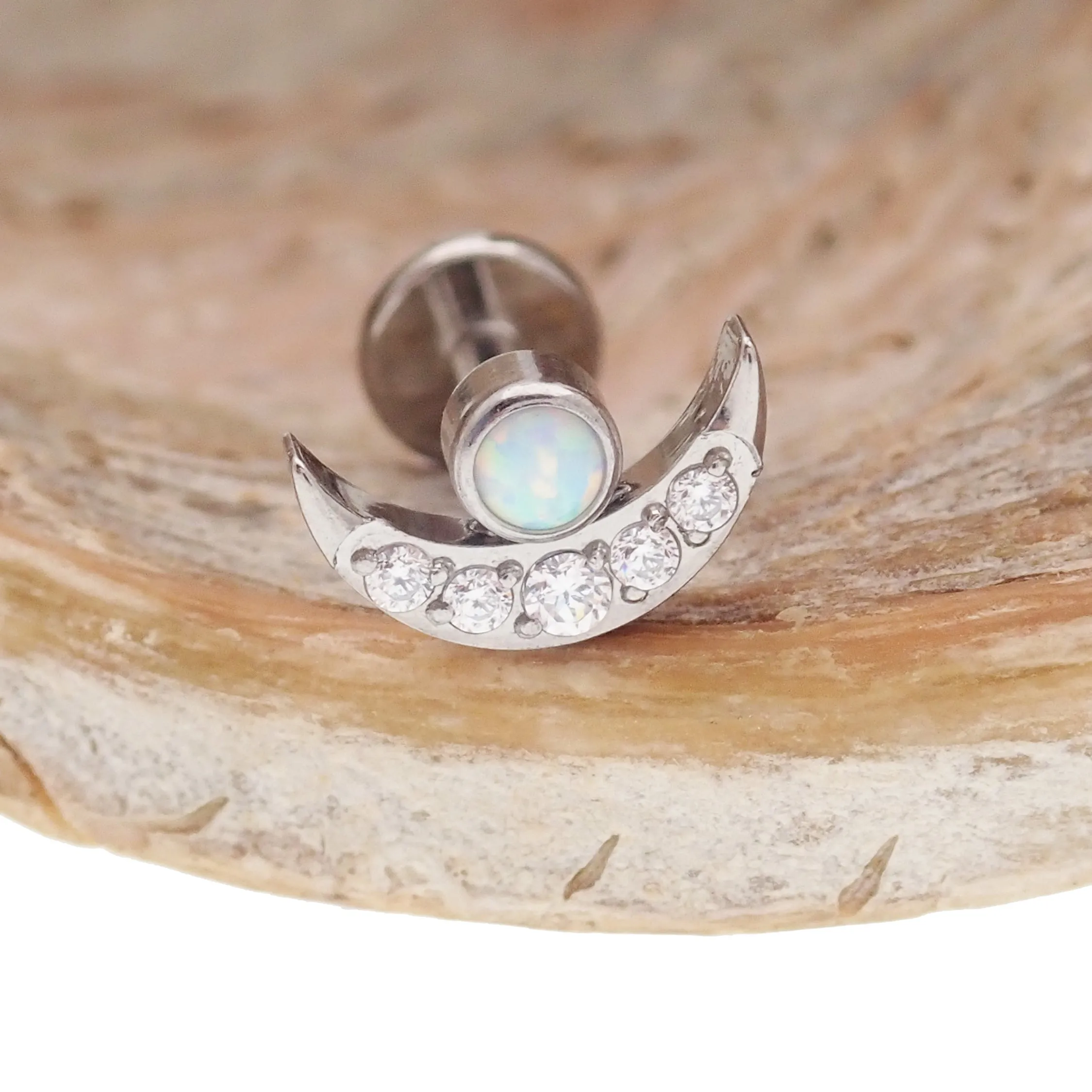 Titanium Clear CZ & Fire Opal Push Fit Piercing - 20g, 18g, 16g, 14g