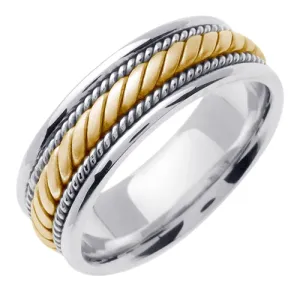 Titanium/Yellow or Titanium/Tricolor 14K Gold Hand Braided Cord Ring Band