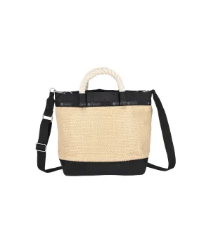Top Handle Crossbody<br>Black Raffia