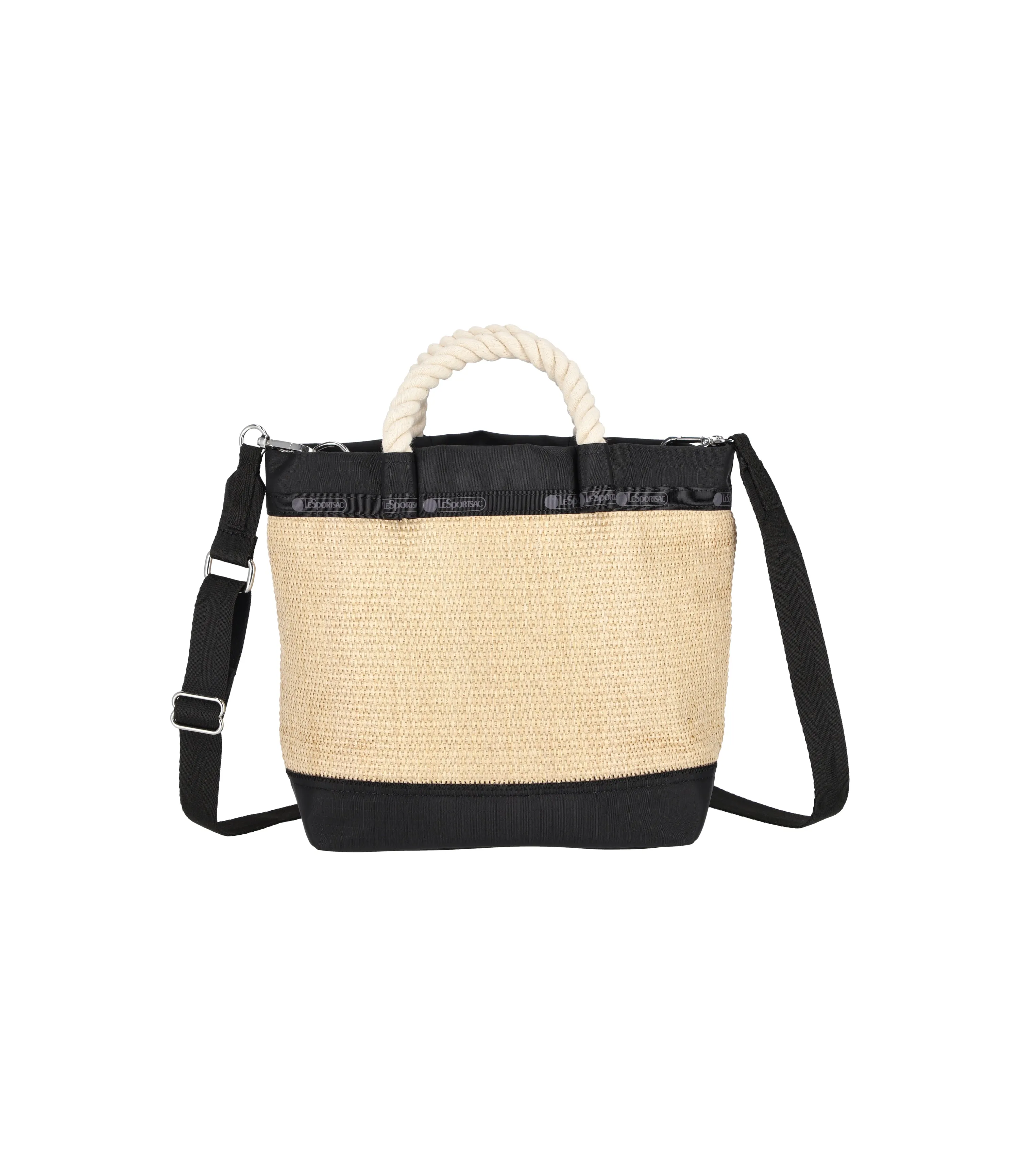 Top Handle Crossbody<br>Black Raffia