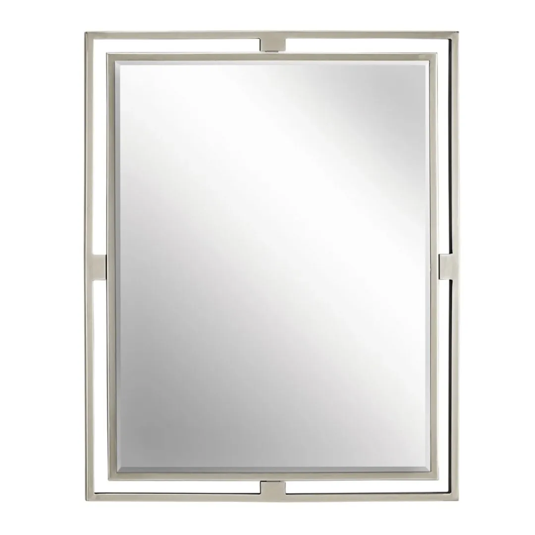 Transitional Double Framed Wall Mirror in Brushed Nickel