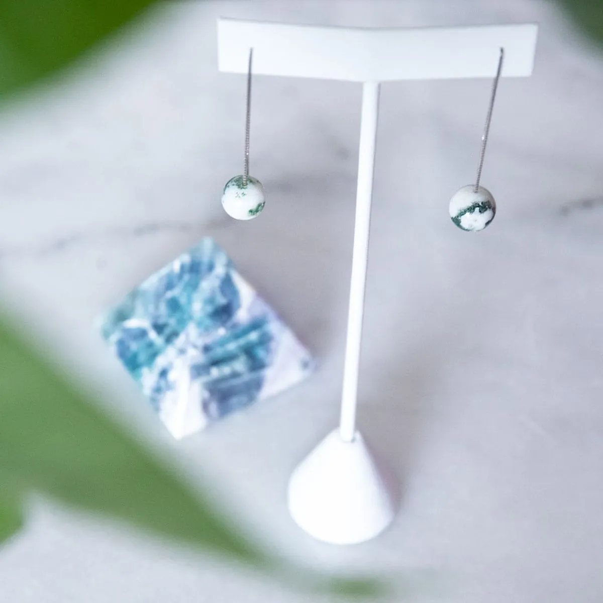 Tree Agate | .925 Sterling Silver | Chain Drop Threader Gemstone Earrings