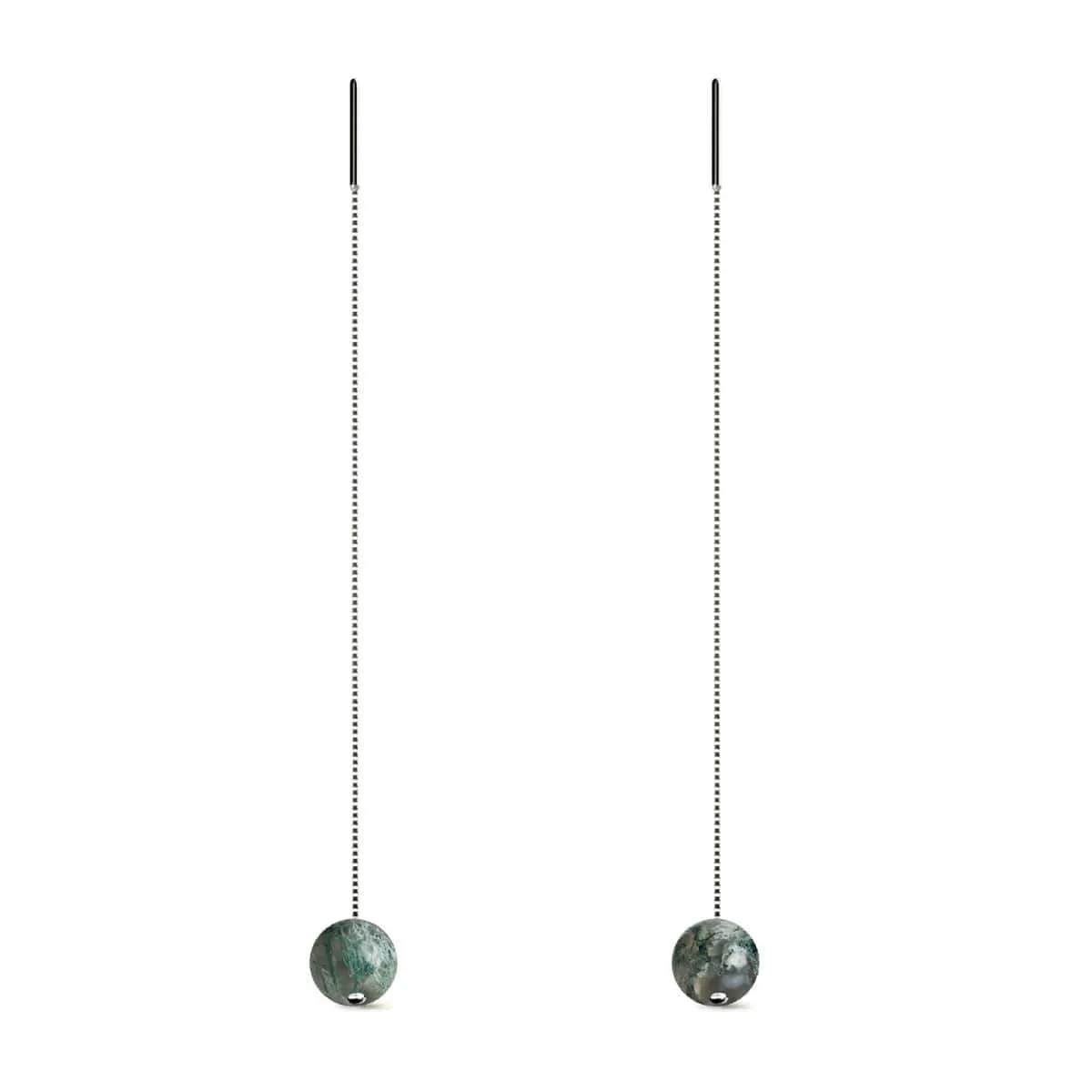 Tree Agate | .925 Sterling Silver | Chain Drop Threader Gemstone Earrings