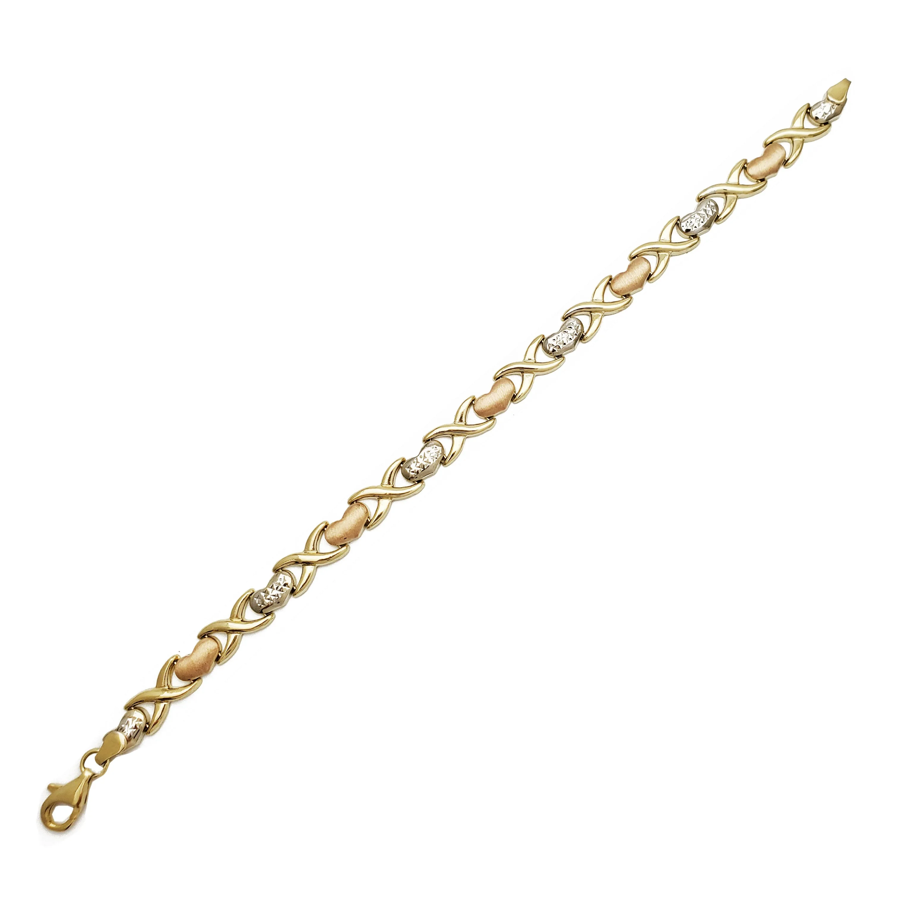 Tricolor X & Heart Bracelet (14K)