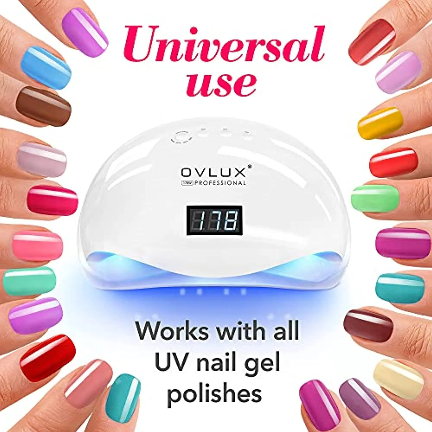 UV LED Nail Lamp 178W, Professional Nail Dryer Machine, Best Gel UV LED Nail Lamp for Fingernail & Toenail Gel Based Polishes – Nail Curing Light with 42pcs LEDs, 4 Timer Settings by OVLUX