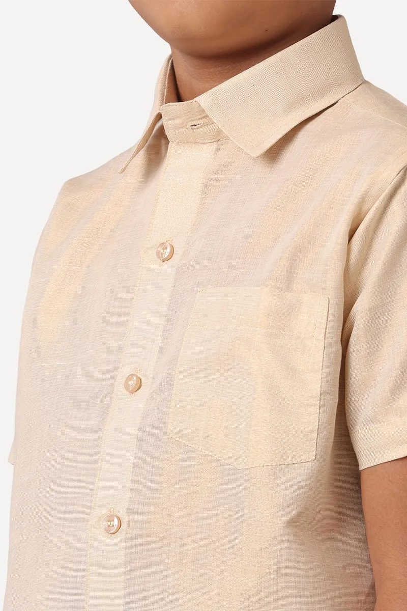 Vaibhav - Gold Tissue Shirt and Dhoti 2 in 1 Set For Kids | Uathayam