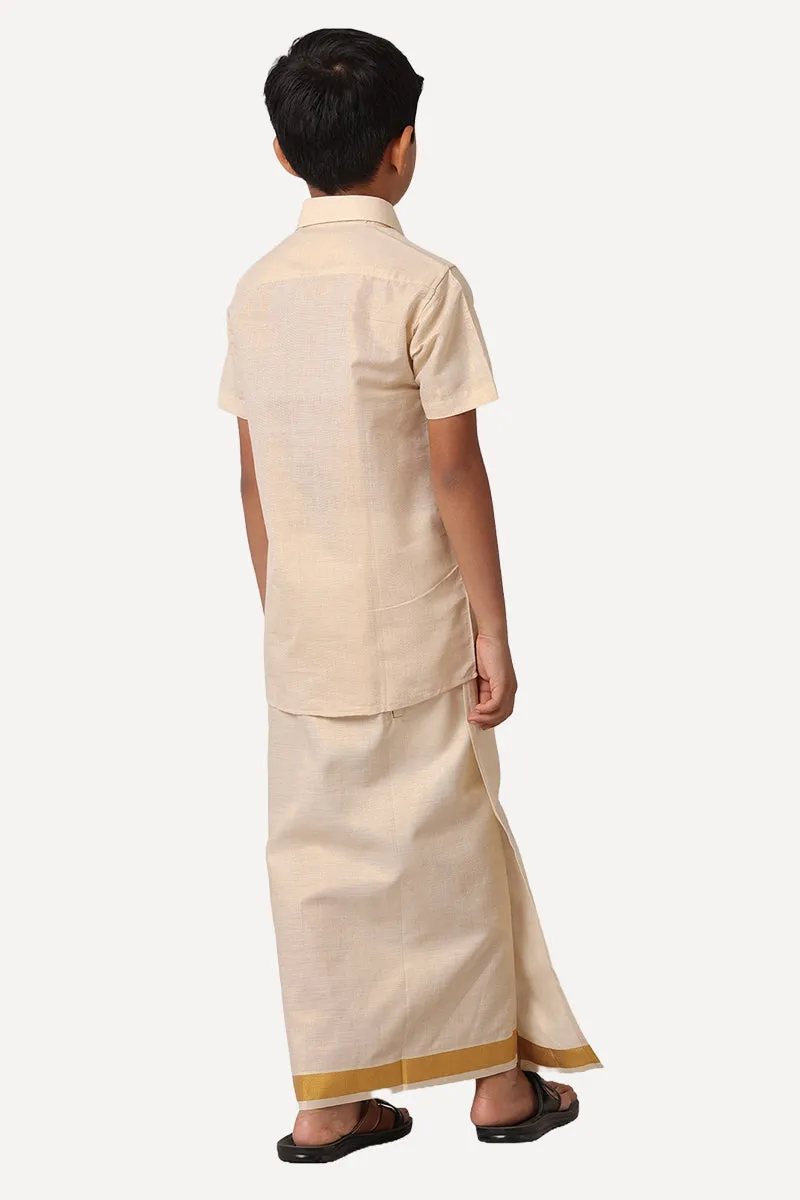 Vaibhav - Gold Tissue Shirt and Dhoti 2 in 1 Set For Kids | Uathayam