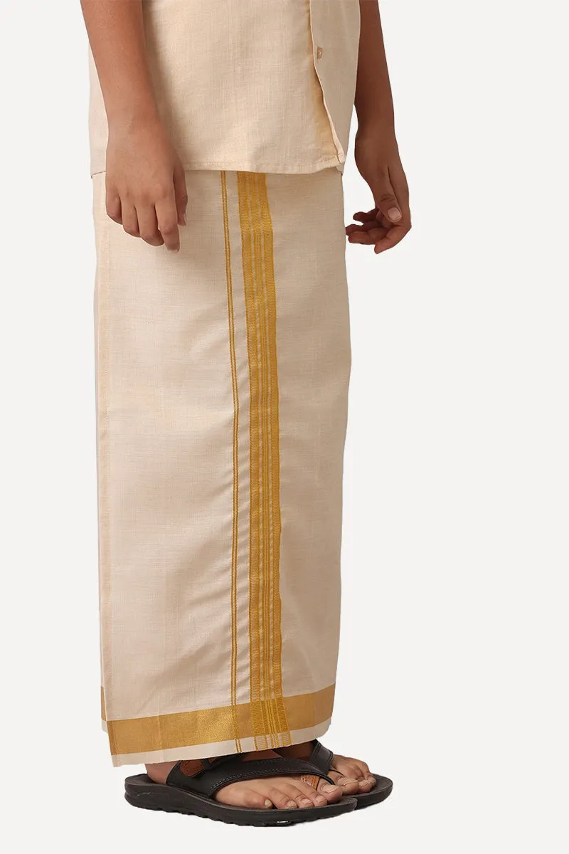 Vaibhav - Gold Tissue Shirt and Dhoti 2 in 1 Set For Kids | Uathayam
