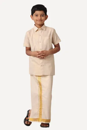 Vaibhav - Gold Tissue Shirt and Dhoti 2 in 1 Set For Kids | Uathayam