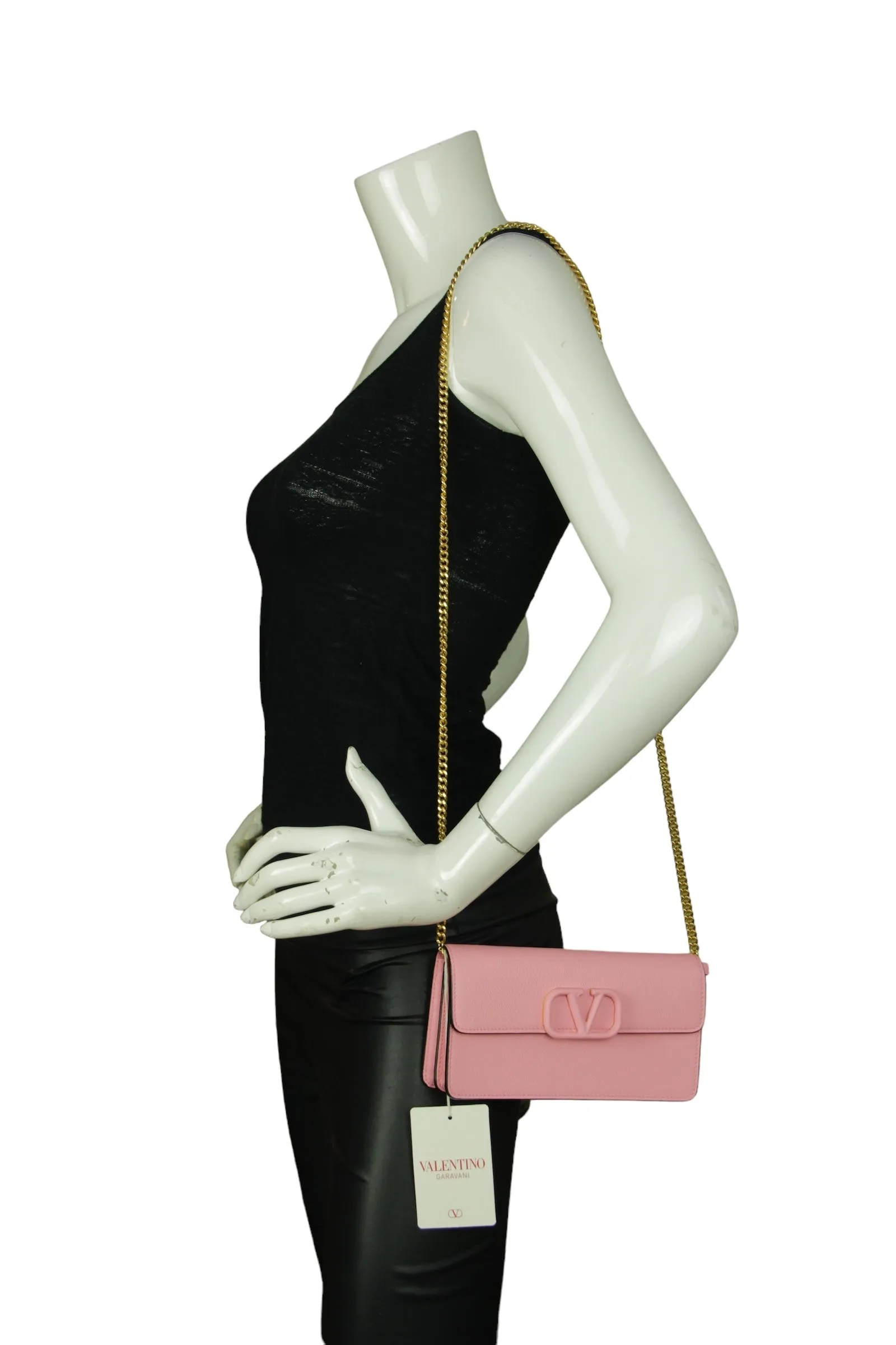 Valentino Pink V Logo Wallet on a Chain