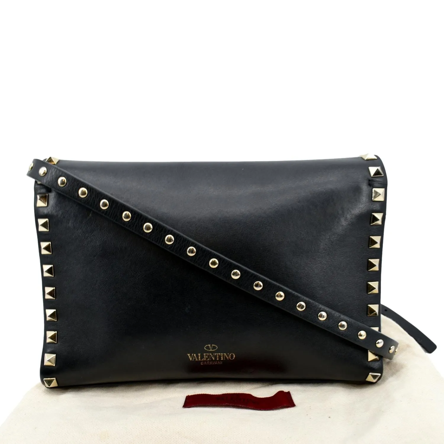 VALENTINO Rockstud Grainy Calfskin Leather Crossbody Bag Black