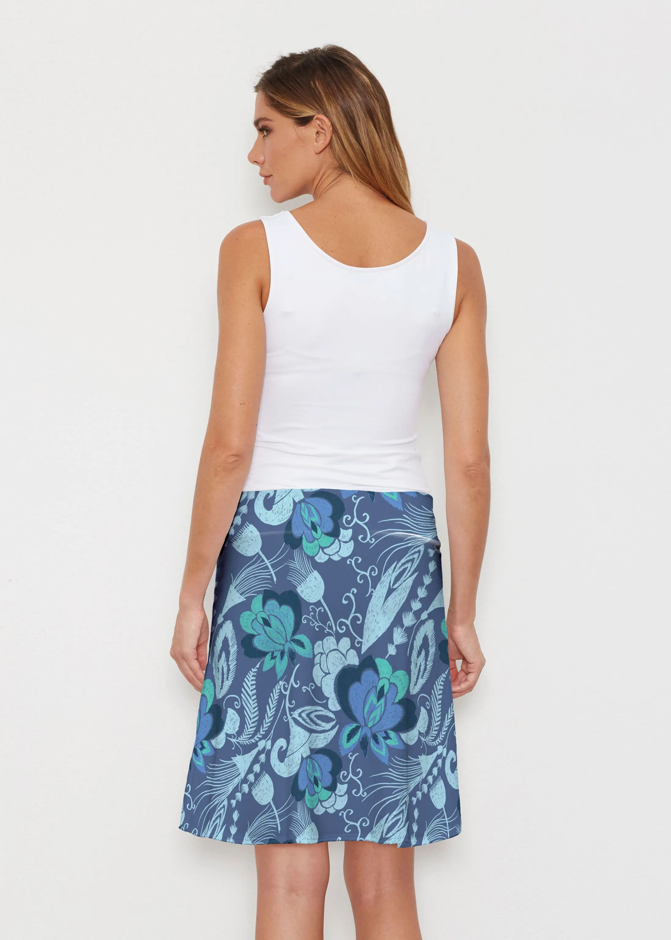 Vintage Blooms Blue (8060) ~ Silky Brenda Skirt 21 inch