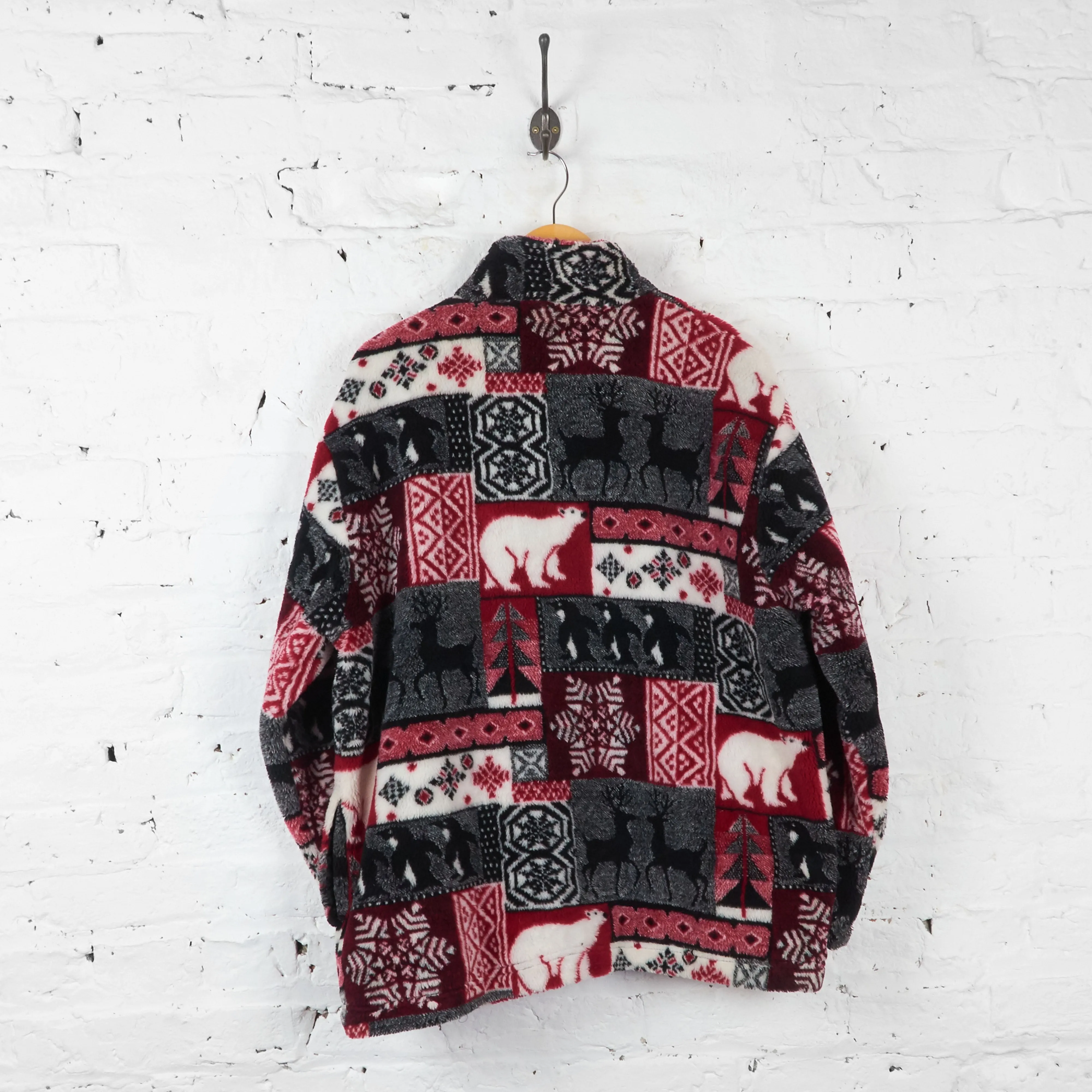 Vintage Christmas Patterned Fleece - Red/Black - XL