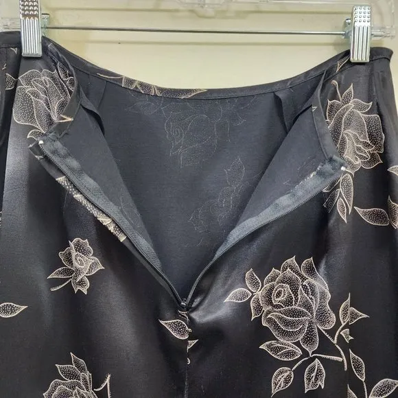 Vintage CLE of Paris silky cream rose print maxi skirt with side slit size Med