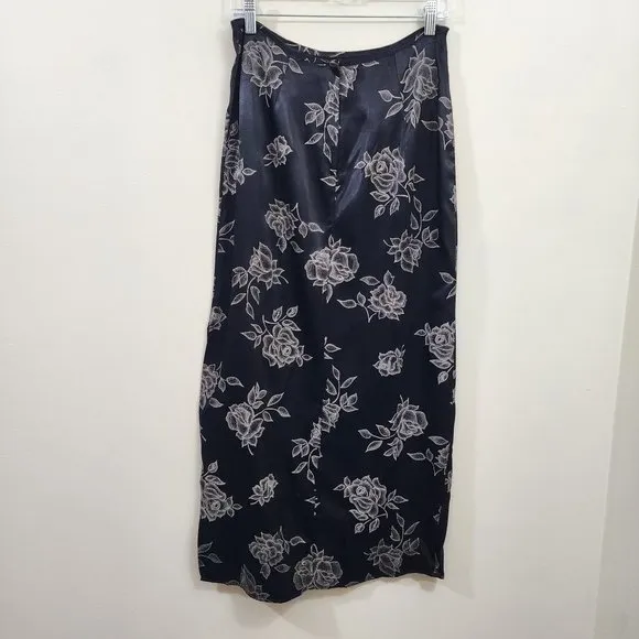 Vintage CLE of Paris silky cream rose print maxi skirt with side slit size Med