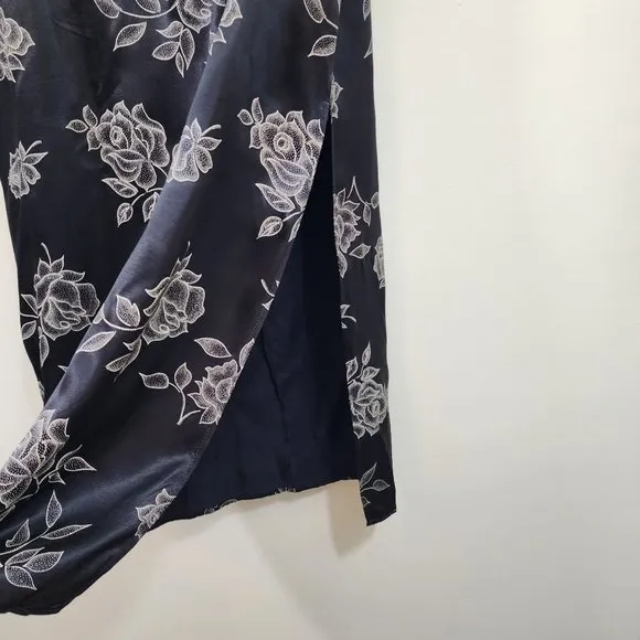Vintage CLE of Paris silky cream rose print maxi skirt with side slit size Med