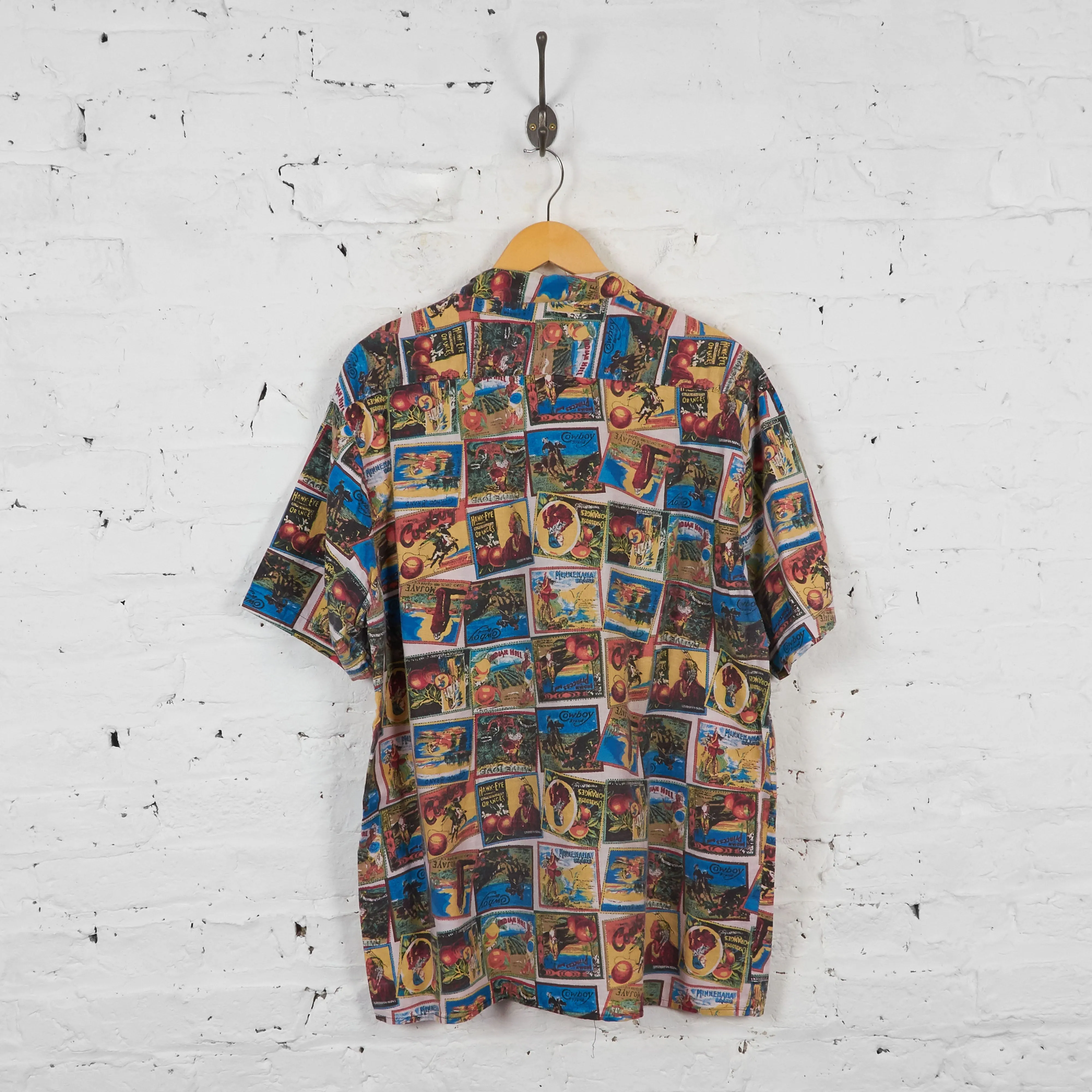 Vintage Cowboy Patterned Shirt - Yellow/Blue - XL