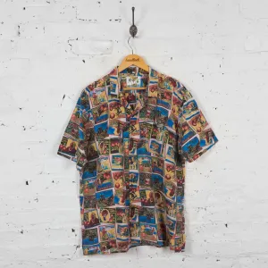 Vintage Cowboy Patterned Shirt - Yellow/Blue - XL