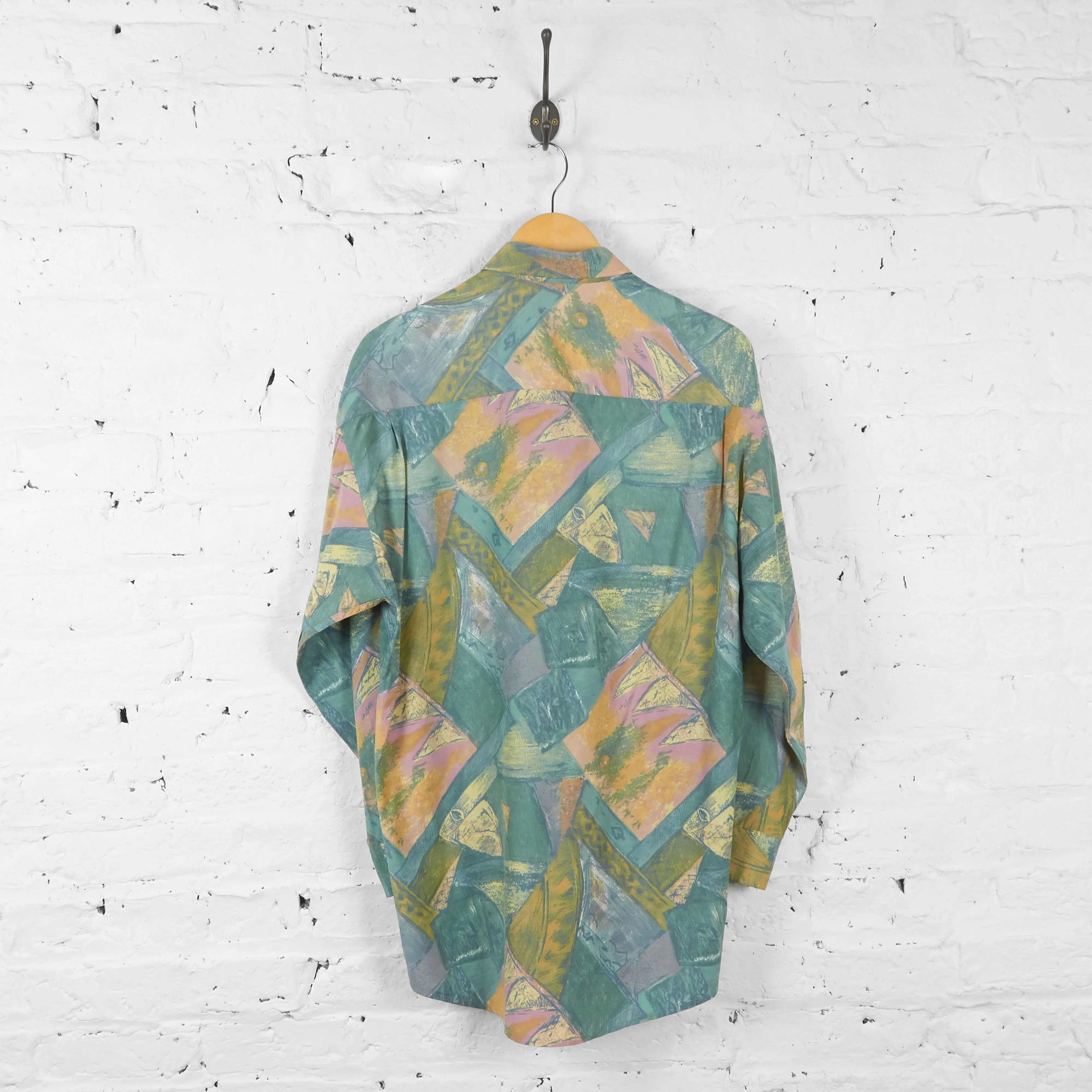 Vintage Pastel Patterned Party Shirt - Green - L
