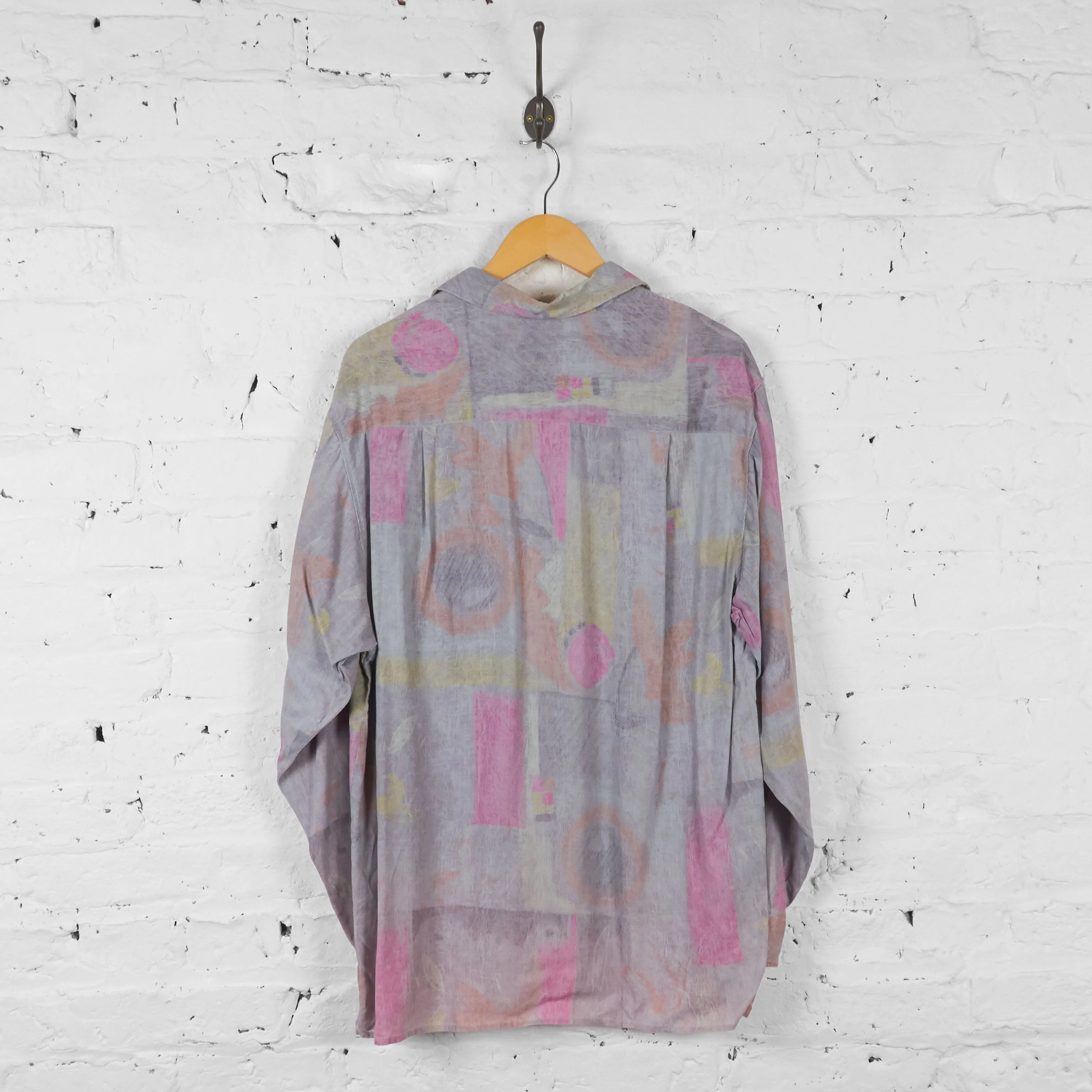 Vintage Pastel Patterned Party Shirt - Pink - L