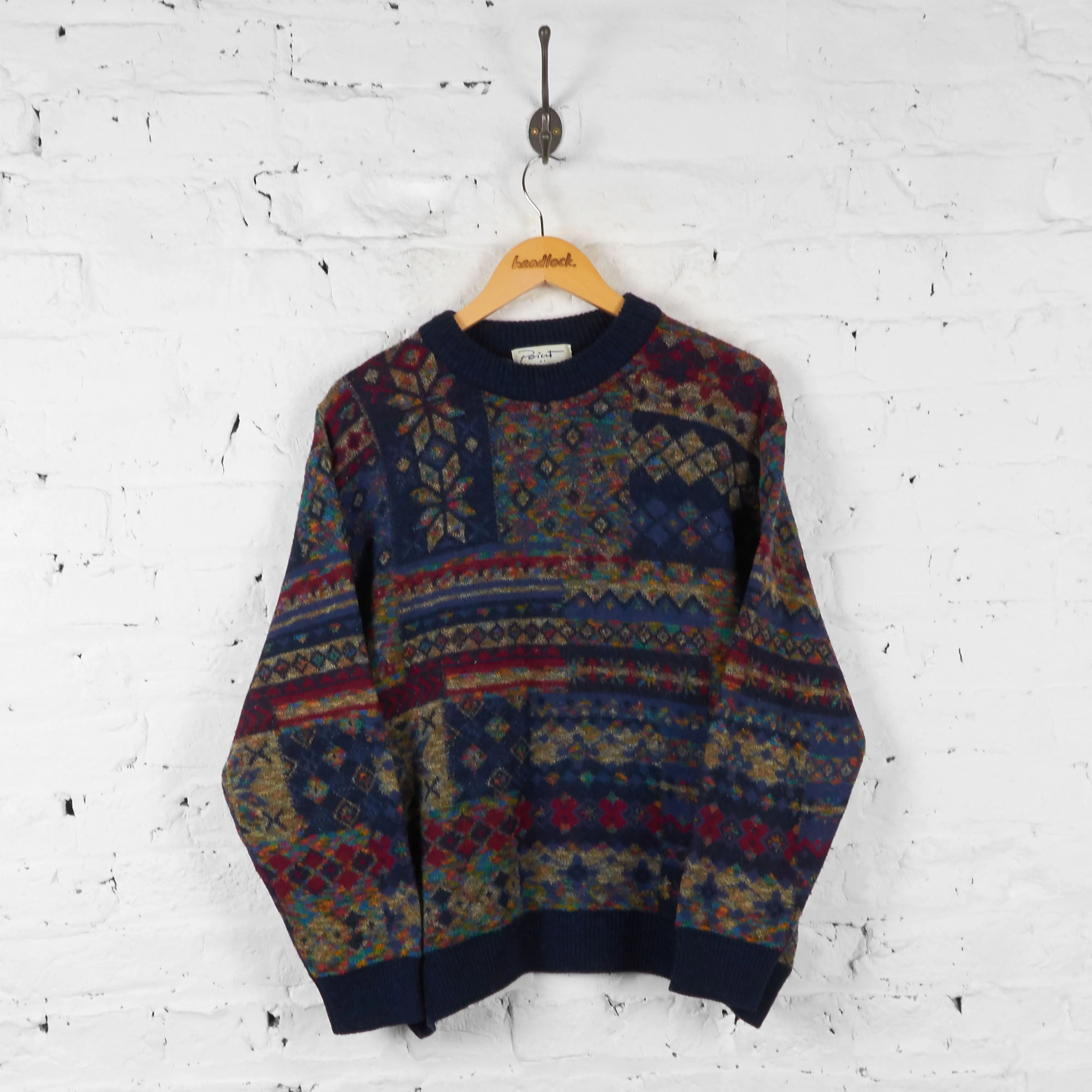 Vintage Pattern Knit Jumper - Multi colour - L