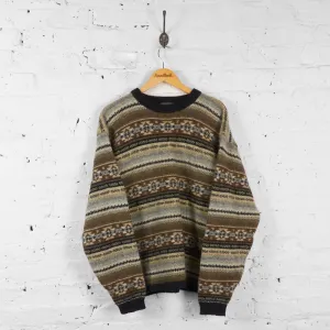 Vintage Patterned Jumper - Brown - XL