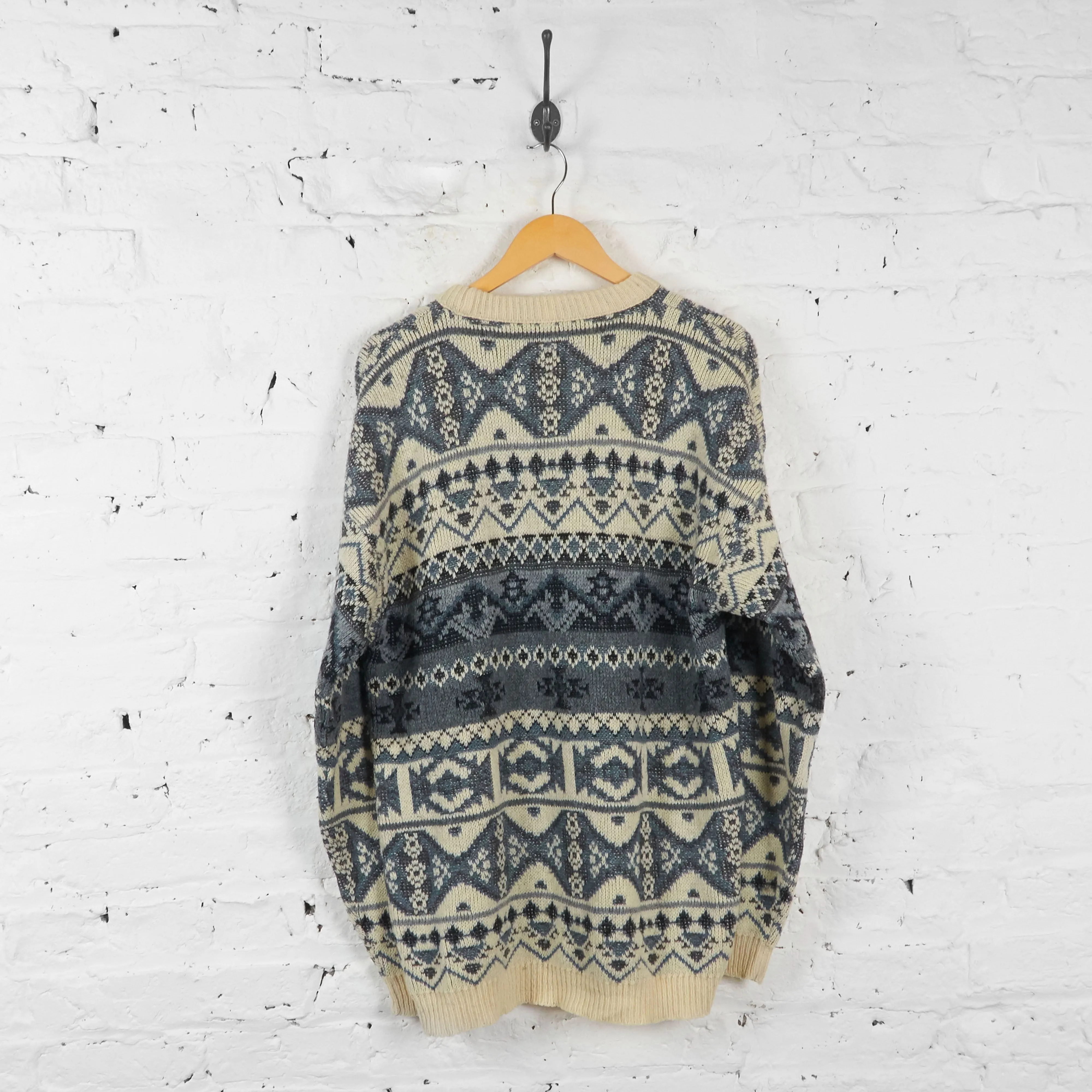 Vintage Patterned Jumper - Cream - L