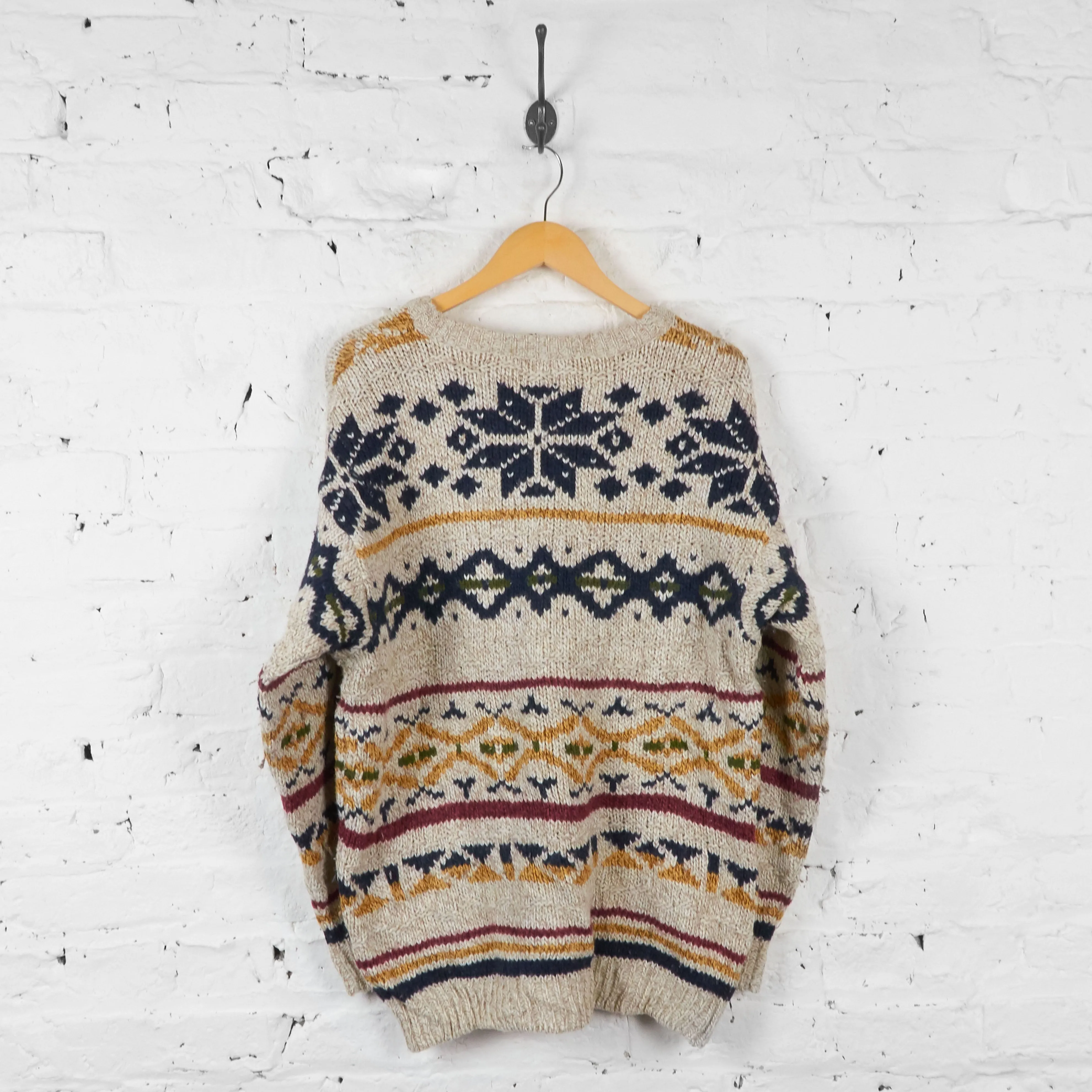 Vintage Patterned Knit Jumper - Beige - L