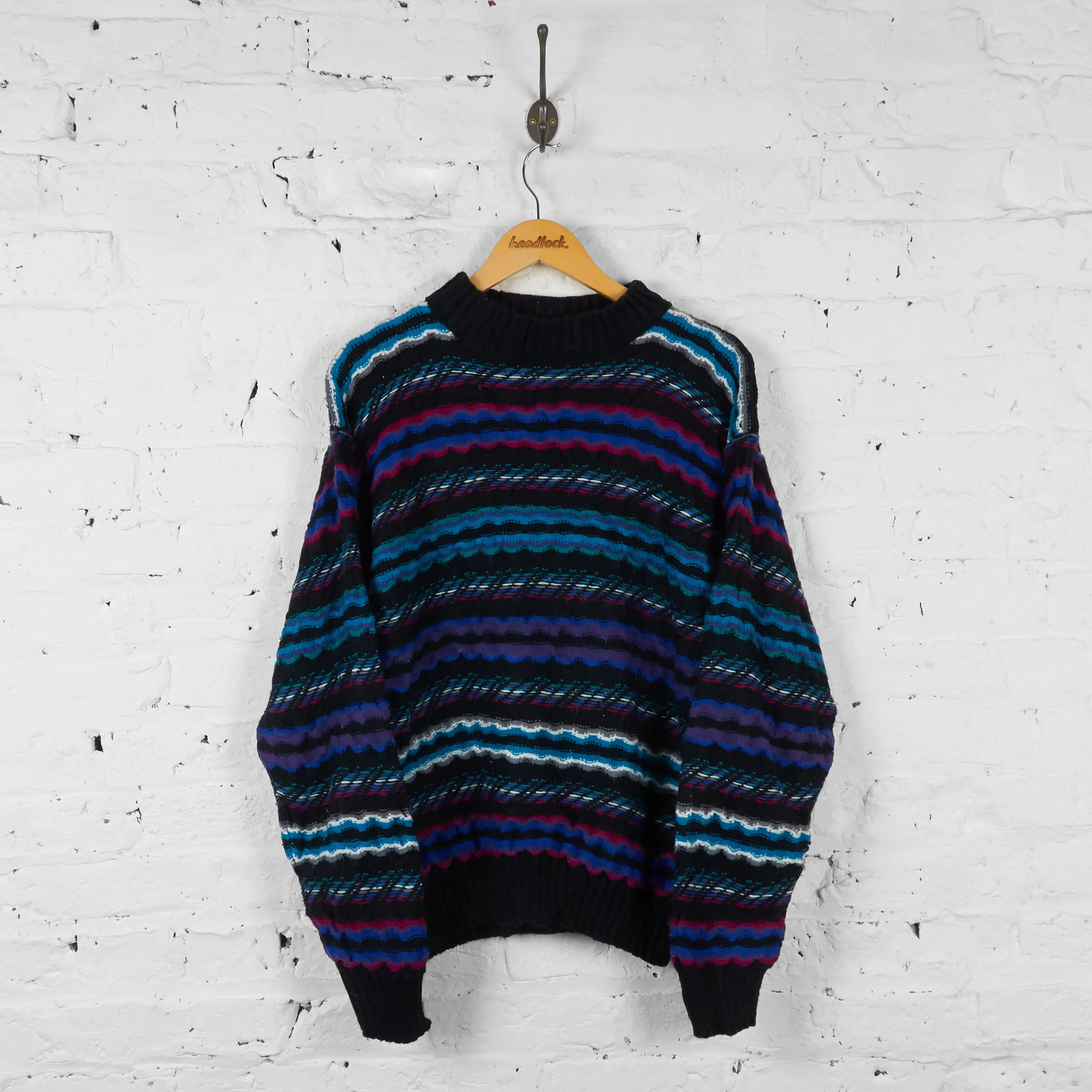 Vintage Patterned Knit Jumper - Black - M