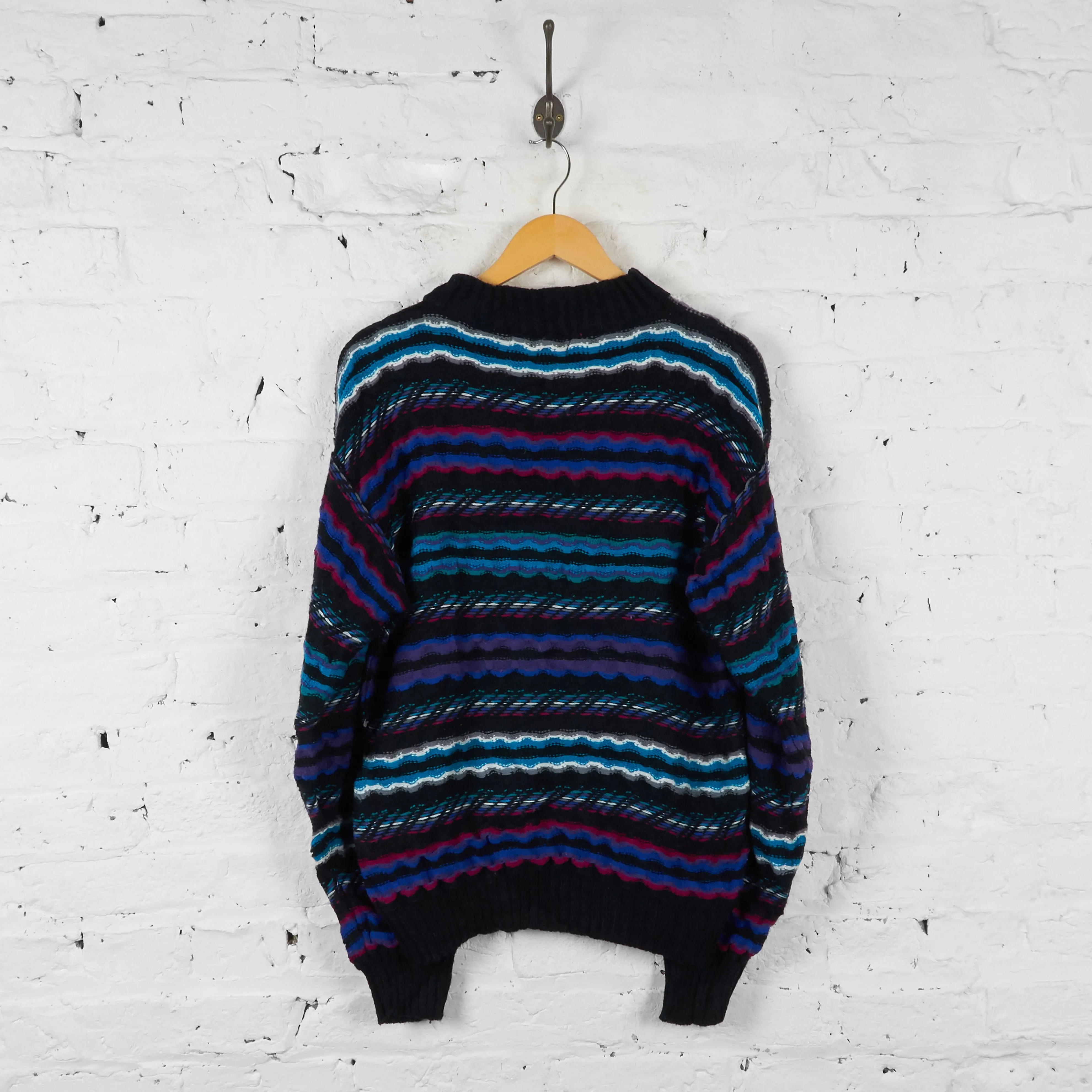 Vintage Patterned Knit Jumper - Black - M