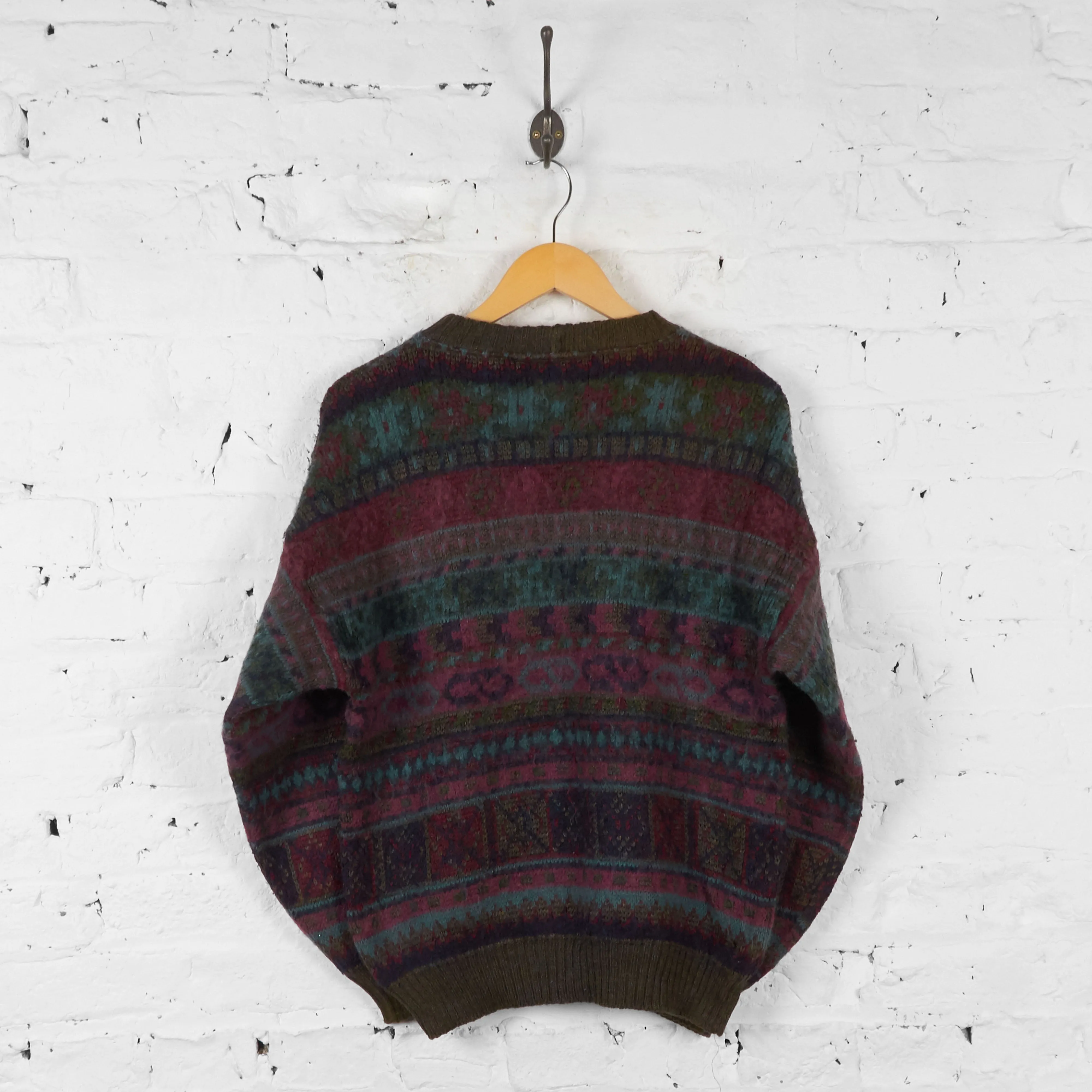 Vintage Patterned Knit Jumper - Purple - L