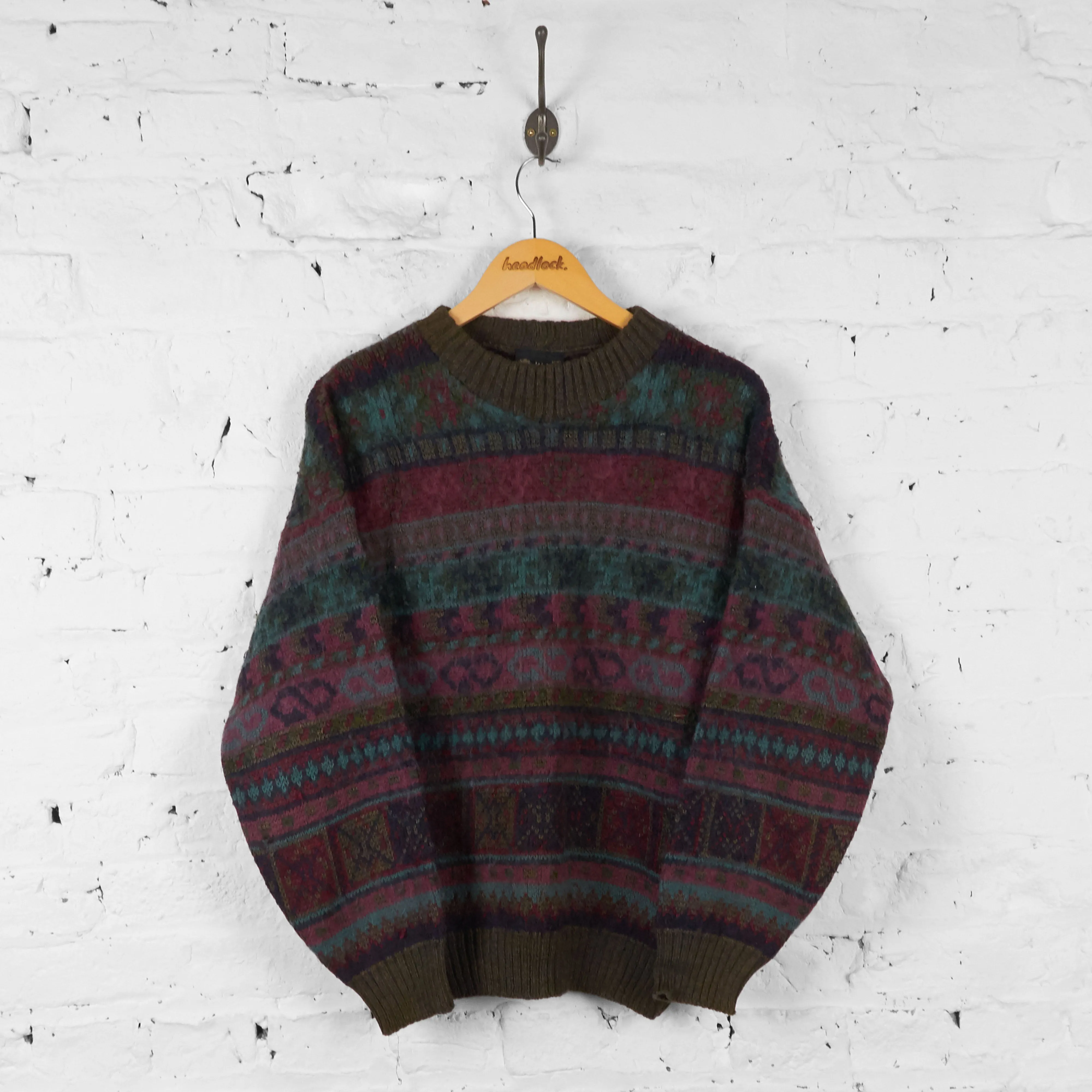 Vintage Patterned Knit Jumper - Purple - L