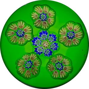 Vintage Perthshire Paperweights PP10 Patterned Millefiori On Green