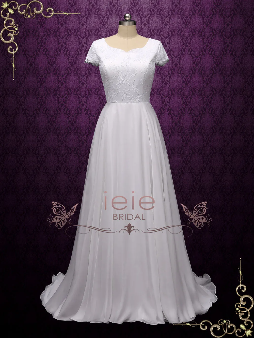Vintage Style Lace Chiffon Wedding Dress