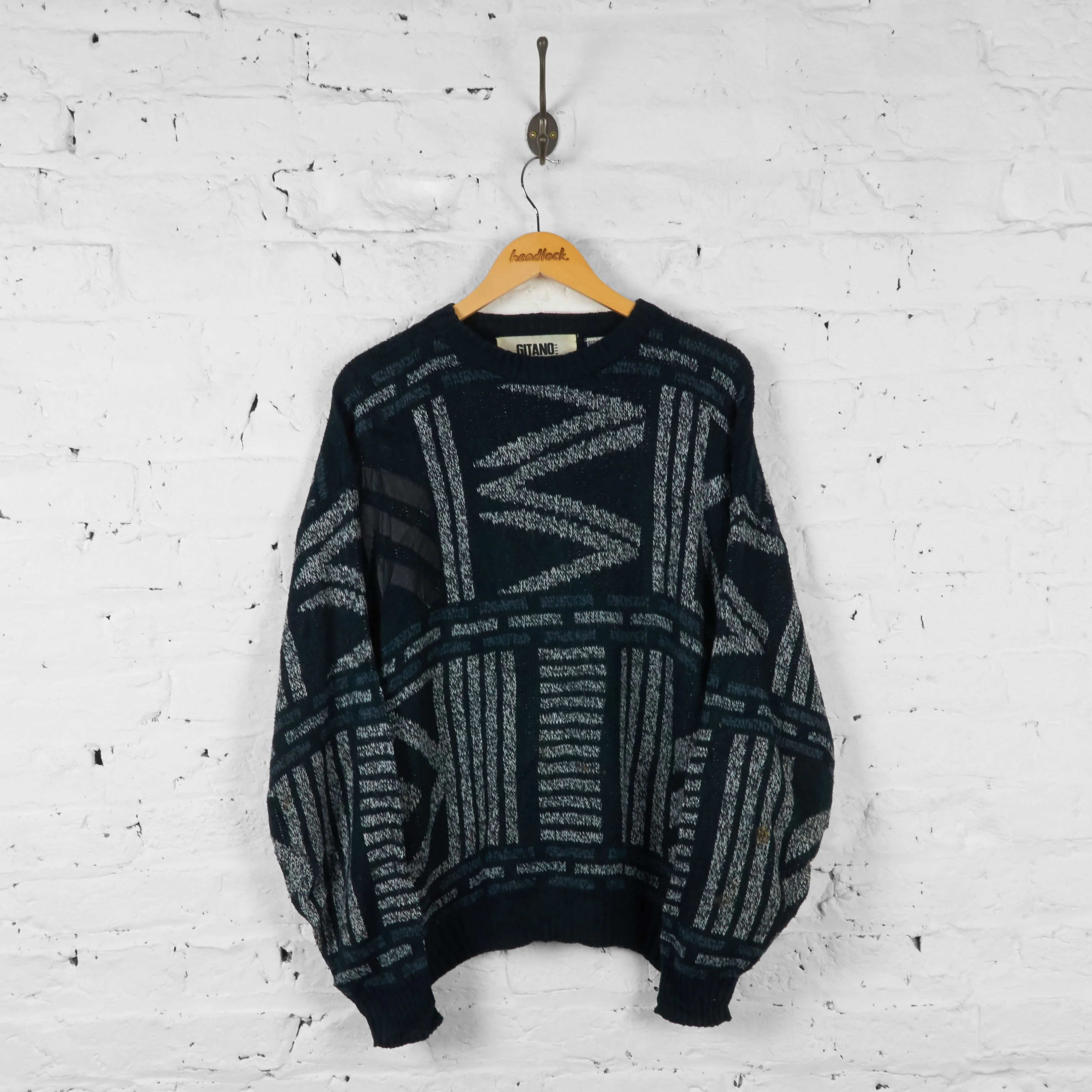 Vintage Zig Zag Patterned Jumper - Black - XL
