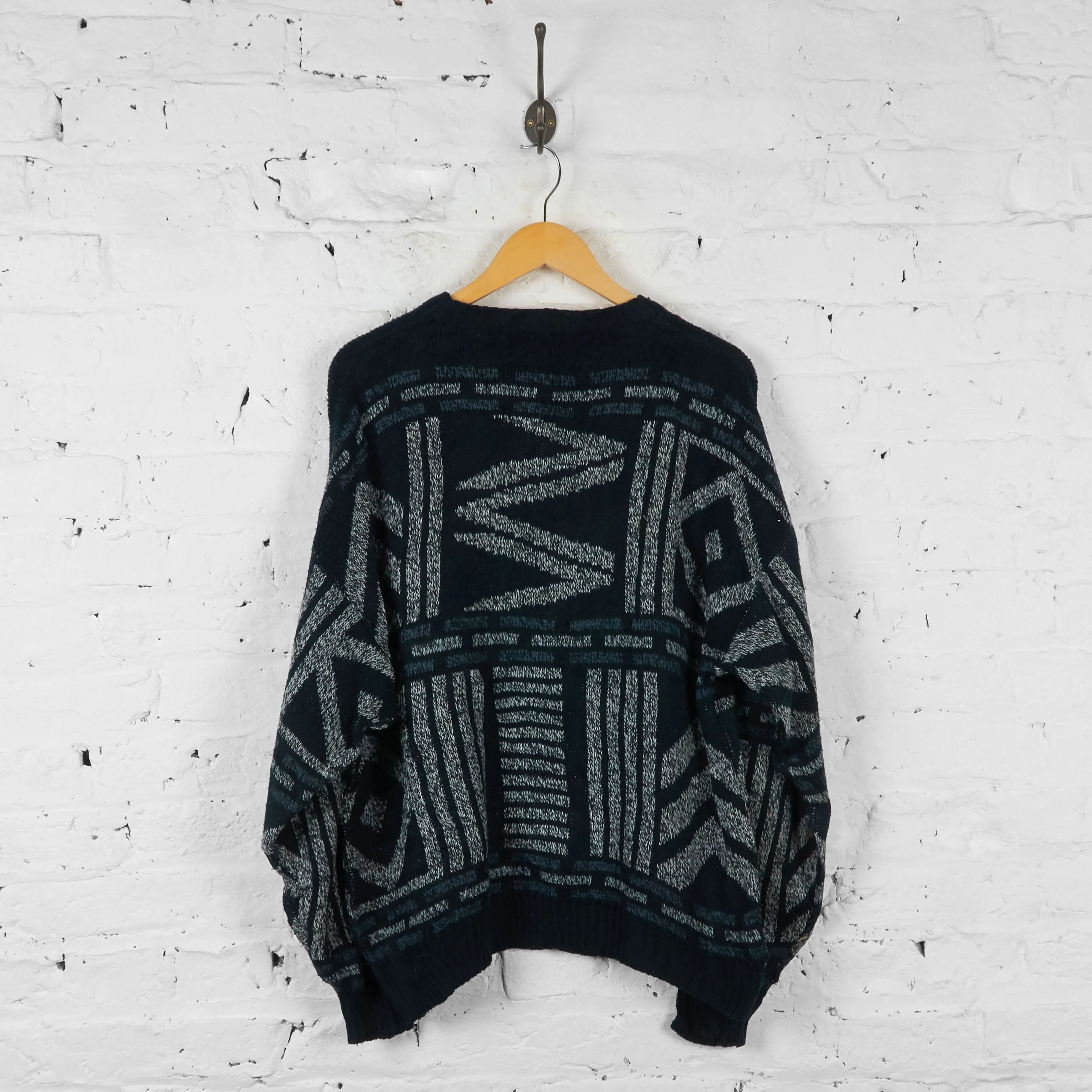 Vintage Zig Zag Patterned Jumper - Black - XL