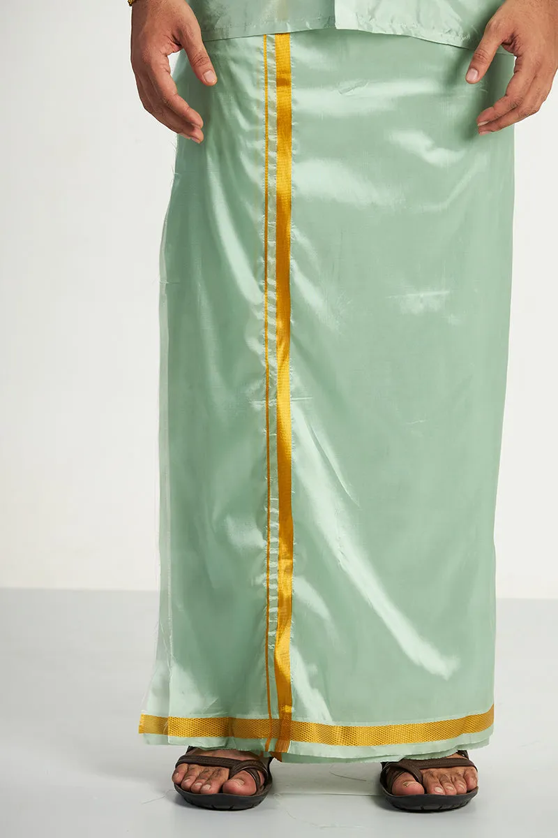 Vriksham - Pista Green Shirt and Matching Double Layered Dhoti 2 in 1 Wedding Set For Mens | Uathayam