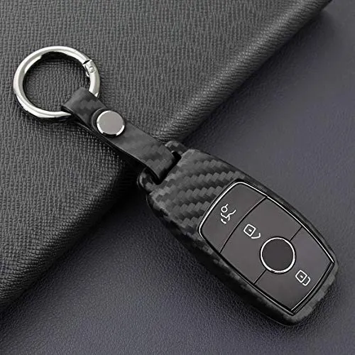 VSLIH Carbon Fiber Texture Remote Key Fob Case Cover Holder for Mercedes Benz E-Class E300 E350 E400 2016-2019