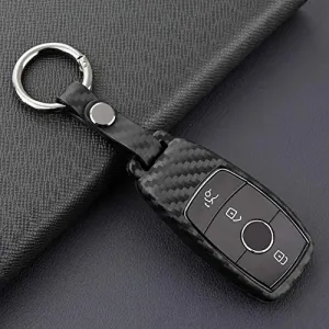VSLIH Carbon Fiber Texture Remote Key Fob Case Cover Holder for Mercedes Benz E-Class E300 E350 E400 2016-2019