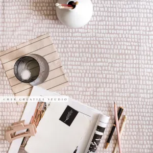 Water & Pencils on Patterned Tablecloth, Stock Image