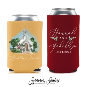 Wedding Regular & Slim Can Cooler Package #9FRS - Full Color - Custom Watercolor Venue