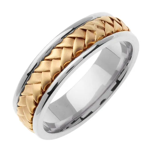 White/Rose or White/Yellow 18k Hand Braided Wedding Ring Band