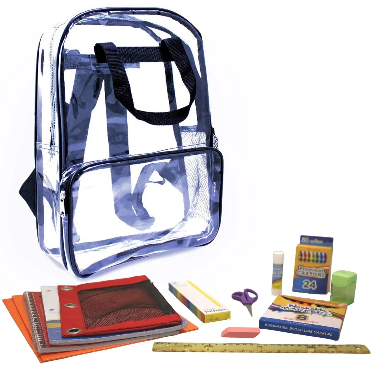 Wholesale 1st-5th Essentials Student Kit (54 Items per Kit) in 18" Clear PVC Backpack