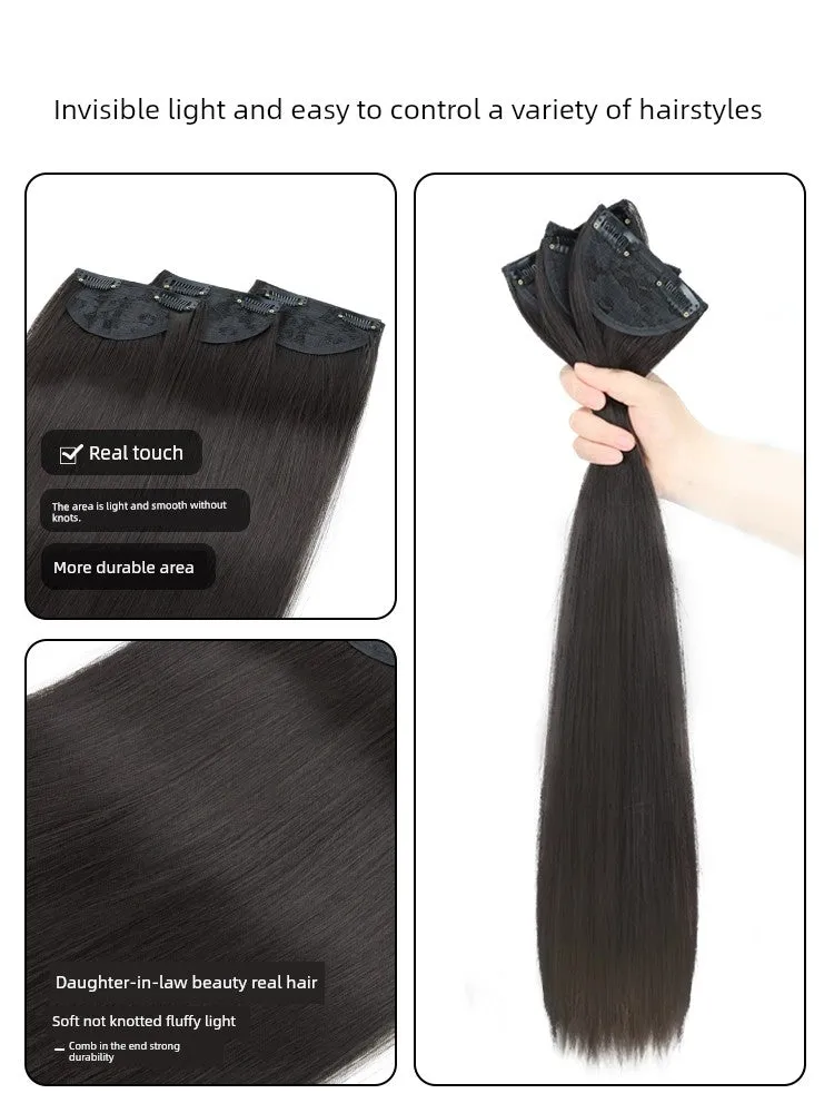Wig Set Long Hair One-Piece Invisible Seamless Fluffy Three-Piece Straight Hair
