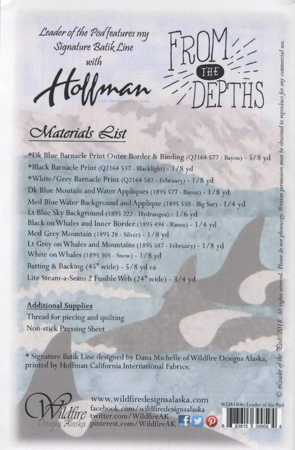 Wildfire Designs Alaska From the Depths Leader of the Pod Orca Whale Applique Quilt Pattern